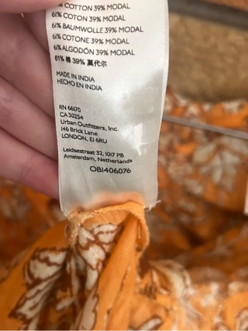 Free People Floral SAY THE WORD Boho Light Orange Floral Ruched Long Sleeve Top